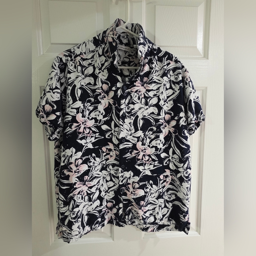 Cubavera Black and White Casual Button Down Shirt